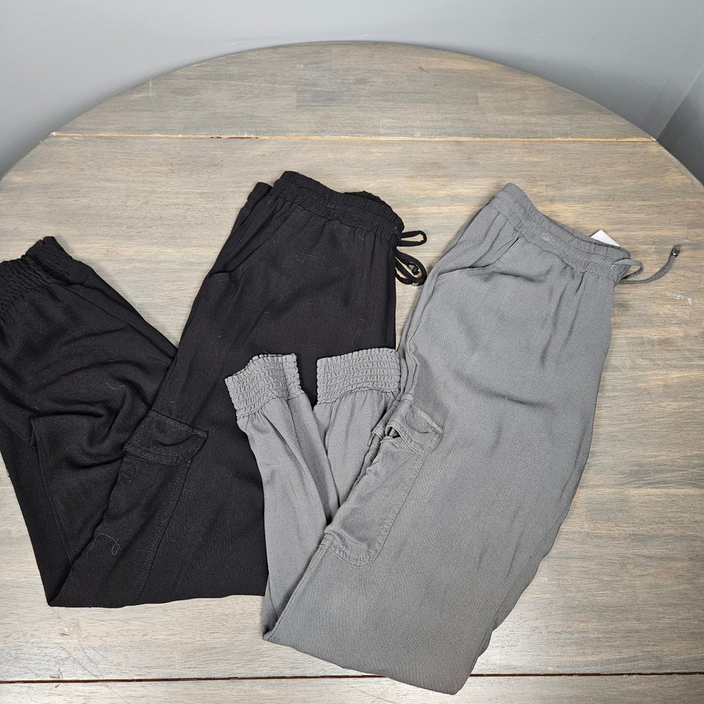LASCANA Womens Size 4 Cargo Jogger Pants 2 Pair Lot Utility Smocked Black Gray